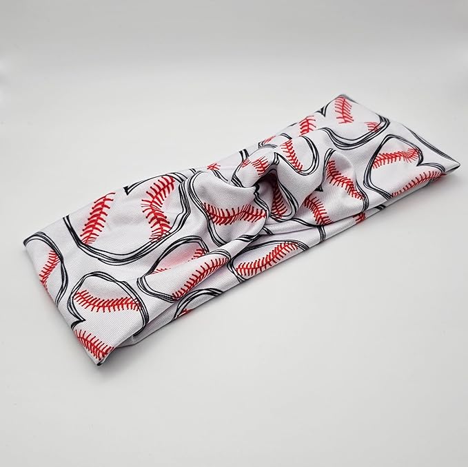 Soft Stretchy Headband, 3-in-1 Versatile Twist Style, One-Piece (Baseball Hearts, Adult)
