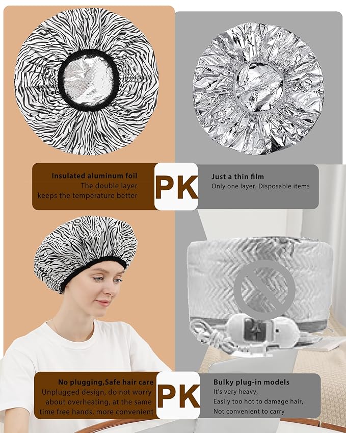 YIZIJIZI 2 Pieces Heat Cap for Deep Conditioning, Conditioning Cap Made of Aluminum Foil for Home and Salon Use, Hair Dyeing（Black white stripes）