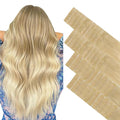 GOO GOO Invisi Edge Tape in Hair Extensions Human Hair, 18AT60A Pearl Ash Blonde Highlights 20pcs injected with 20pcs classical tape ins, 16inch 100g, Virgin Remy Hair, Natural Look