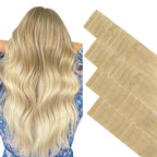 GOO GOO Invisi Edge Tape in Hair Extensions Human Hair, 18AT60A Pearl Ash Blonde Highlights 20pcs injected with 20pcs classical tape ins, 16inch 100g, Virgin Remy Hair, Natural Look
