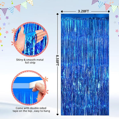 2Pack Blue Tinsel Backdrop Streamers, GCB Party Streamers Backdrop Foil Fringe - Image 3