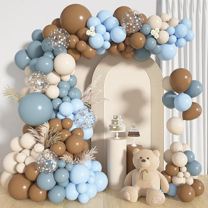 142Pcs Dusty Blue and Brown Balloons Arch Kit Different Size | Pastel Sand by OUDDYLIFE