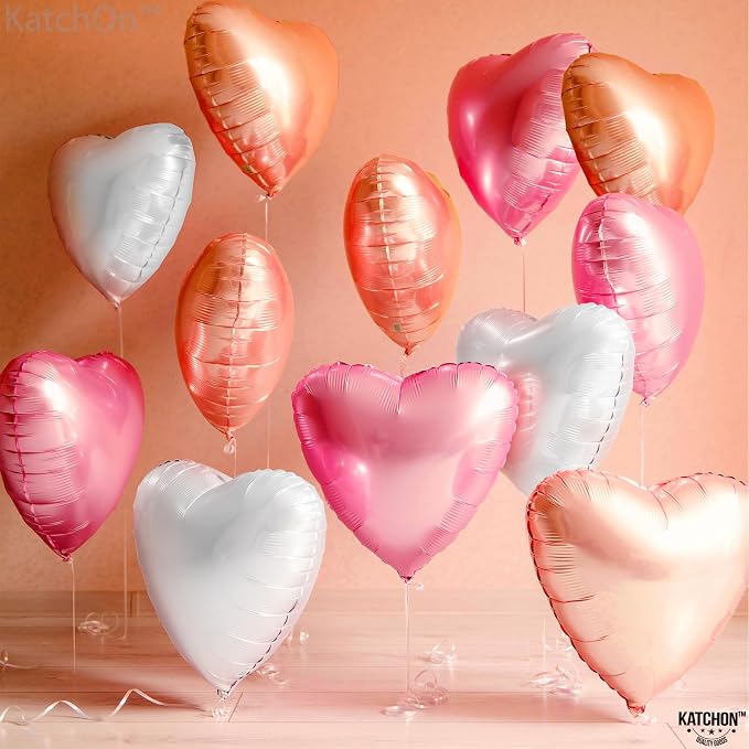 KatchOn White and Pink Heart Balloons 18 Inch, Heart Shaped Balloons - Image 4