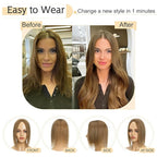 SEGO Human Hair Toppers for Women With Thinning Hair, 7 * 13CM Silk Base 100% Real Human Hair Clip in Top Wiglet Hairpieces /16 Inch No Bangs Light Brown