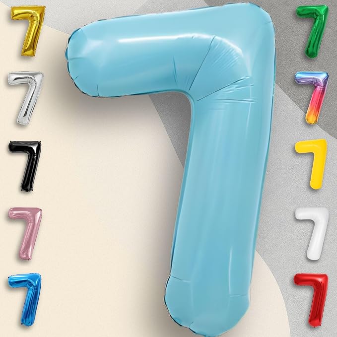 Candy Blue Number Balloon 7 Mylar Foil Balloons 32 inch - Image 2