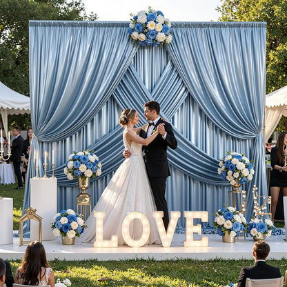 10x10ft Dusty Blue Sequin Backdrop Curtains, Wrinkle Free Glitter Backdrop - Image 5