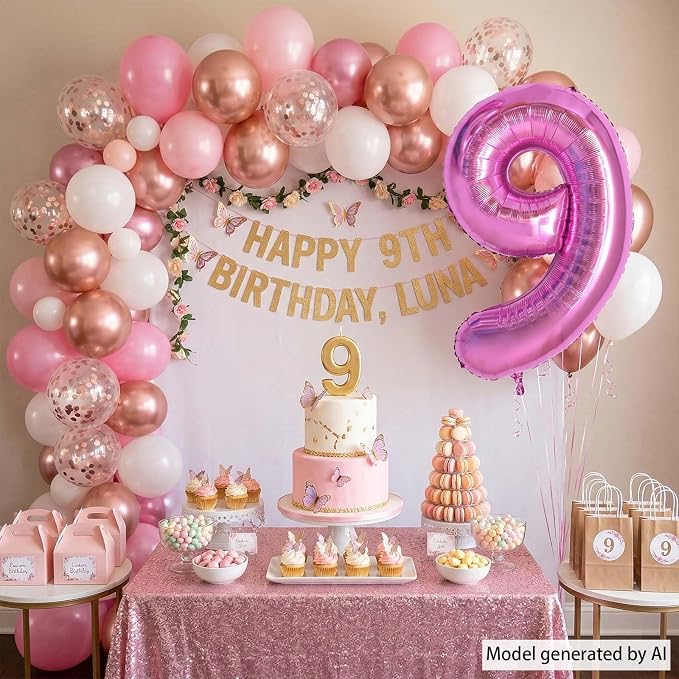 Pink Number 9 Balloon 40 Inch, Sleek Glossy Numeral Party Supplies | Radiant - Image 6