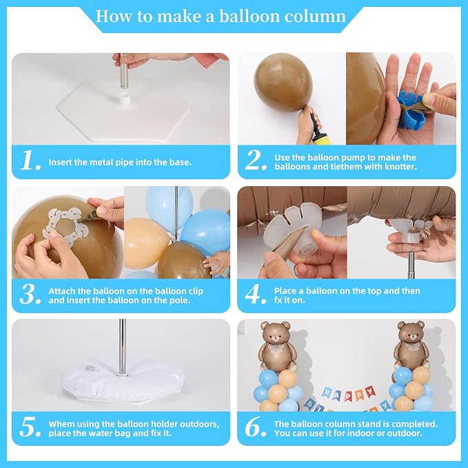 Blue and Brown Bear Balloon Column Stand Kit Set of 2, We Can Bearly Wait Baby - Image 5