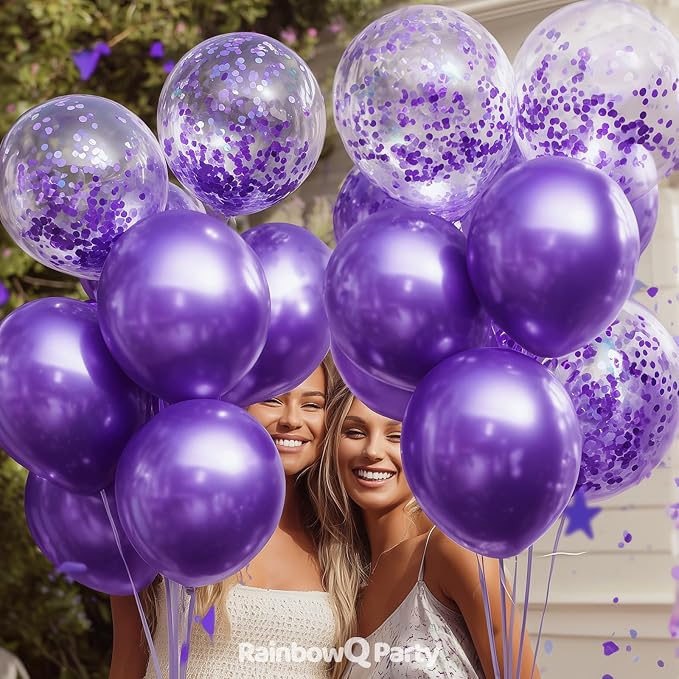 RainbowQ Metallic Purple Balloons 55Pcs 12 Inch Confetti Helium | Chrome Purple - Image 5