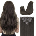 GOO GOO Clip in Hair Extensions Real Human Hair, Remy Human Hair Extensions Clip ins for Women, Natural Human Hair, 16inch 120g 7Pcs, 1C Mocha Brown