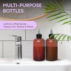 BRIGHTFROM Twist Top Applicator Bottles, 8 OZ Amber, Squeeze Empty Round Plastic Bottles, BPA-Free, PET, Refillable, Open/Close Nozzle (Black) - Multi Purpose (Pack of 2)