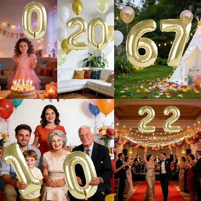 40 Inch Number 67 Balloons for 67th Birthday Party Decorations, 0-100 Champagne - Image 7