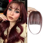 BOGSEA Clip in Bangs 100% Human Hair Wispy Bangs Fringe with Temples Hairpieces for Women Fake Bangs for Daily Wear (Wispy Bangs, (Wine Red))