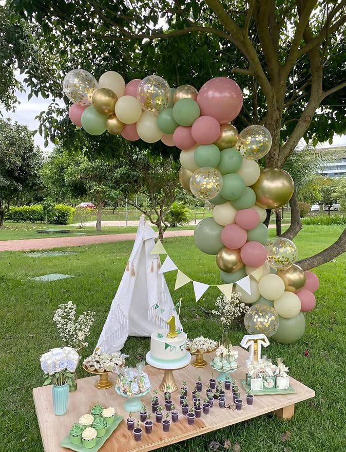 Pink and Green Balloons, Latex Party Decor | Sage Green Blush Pink Gold - Image 3