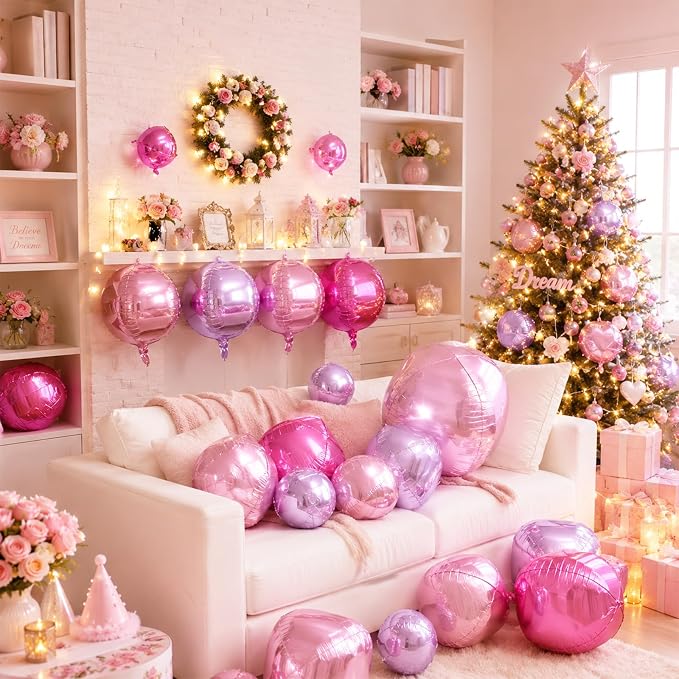 Biapian Pink and Purple Round Balloons Foil, Metallic Hot Pink Purple Balloons - Image 4