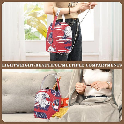 American Flag Bald Eagle Red Yarn Bag Small Crochet Bag Drawstring Yarn Storage - Image 5