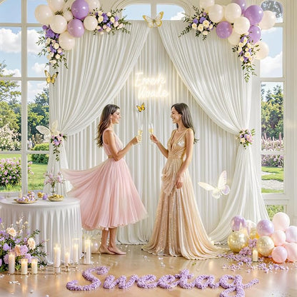 60 ft x 10 ft Wrinkle Free Ivory Backdrop Curtain - Image 7