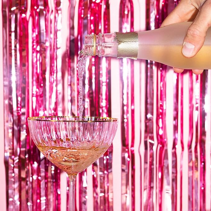 20 Pack Pink Foil Fringe Backdrop Curtains 3.2ft x 8.2ft Metallic Tinsel Foil - Image 6