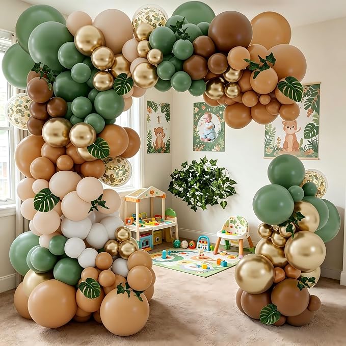 142PCS Sage Green Brown Safari Jungle Balloon Garland Kit - Image 2