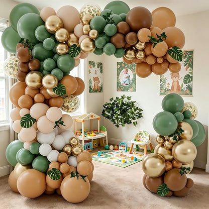 142PCS Sage Green Brown Safari Jungle Balloon Garland Kit - Image 2