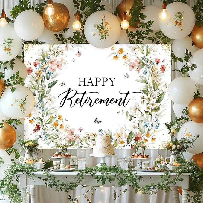 Avezano Happy Retirement Banner Wildflower Themed Happy Retirement Party - Image 3