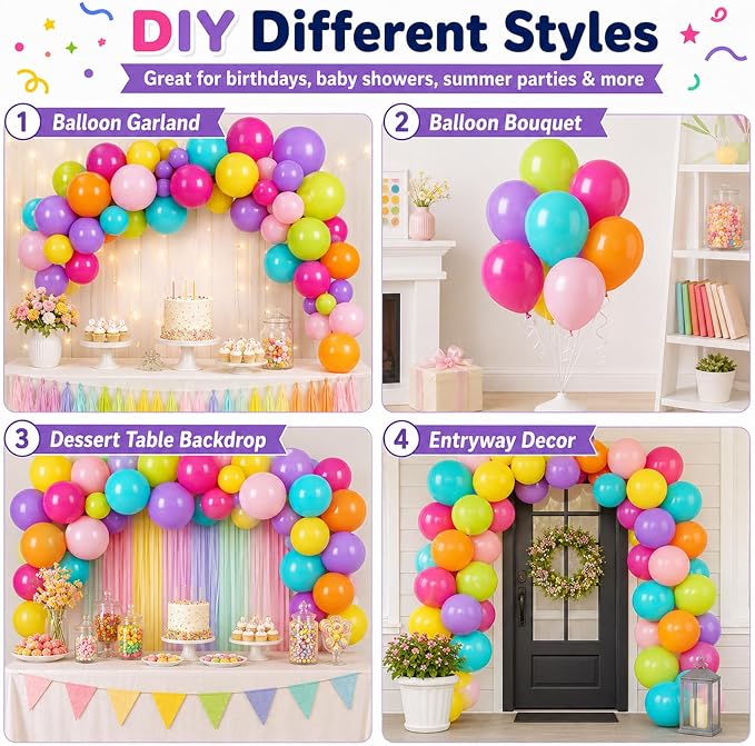 Rainbow Balloons, Hot Pink, Teal Blue, Kids Birthday Luau Beach Summer Pool - Image 6