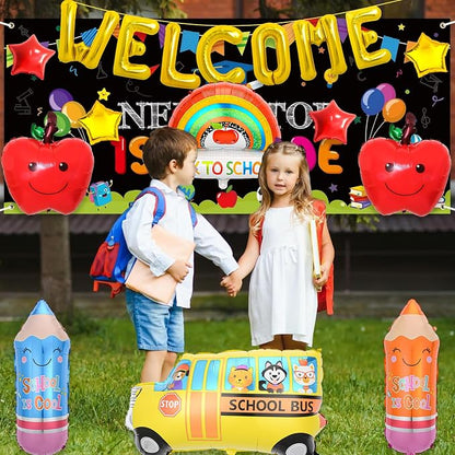 15 Pcs Back to School Balloons, School Bus Balloon, "WELCOME" Gold Letter - Image 3