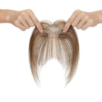 Benehair Clip on Bangs Human Hair, Front Hair Extensions for Women Hair Pieces with Temples for Daily Wear (Medium Brown highlights dark blonde)