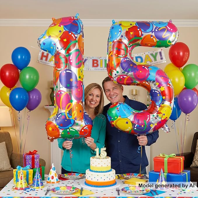 40 Inch Number 15 Balloon Set Large Foil Balloons - Image 3