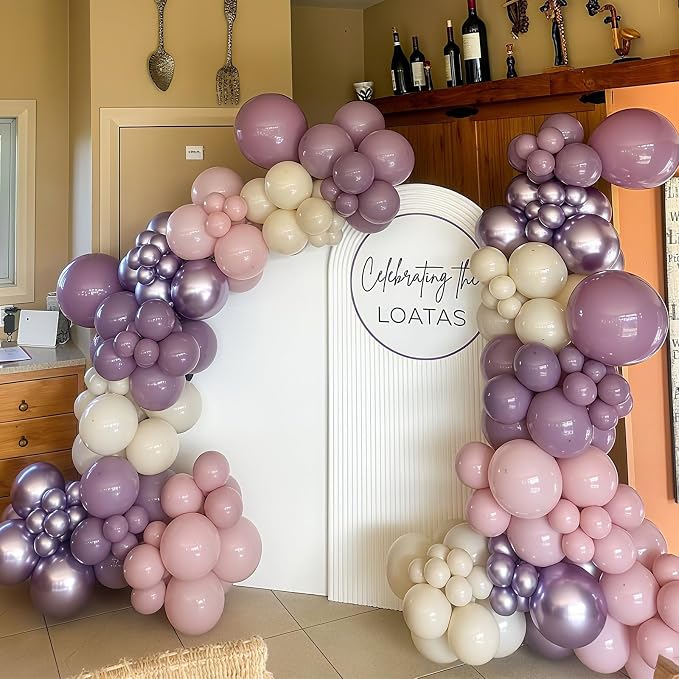 Dusty Purple Balloons Garland Arch Kit, Lilac Retro Pink Sand White Balloon - Image 9