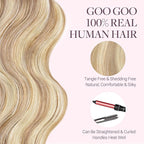 GOO GOO Tape in Hair Extensions Human Hair, 18F/60A Balayage Light Wheat Platinum Blonde, 14inch 50g 20pcs, Skin Weft Seamless Invisible, Silky Straight with Thick Ends, Remy Human Hair