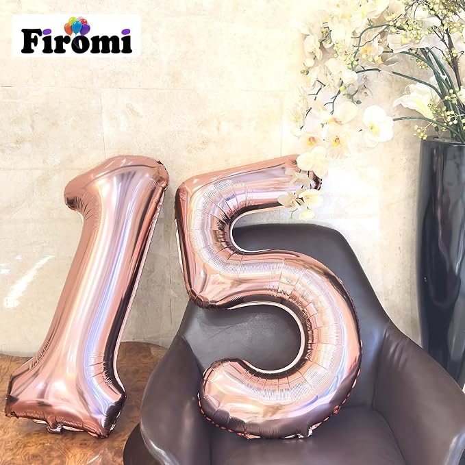 FIROMI 15 Foil Number Balloons Rose Gold 40-inch Big Mylar Balloon Numbers | - Image 3