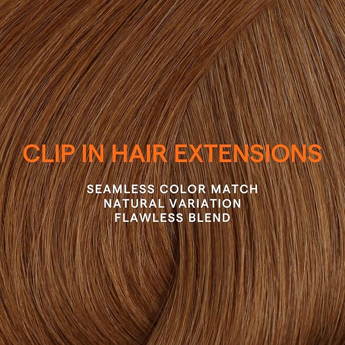 Full Shine Auburn Clip in Hair Extensions Human Hair 24 Inch Real Human Hair Extensions Clip ins Auburn for Long Hair for Sports 7 Pcs 120 G