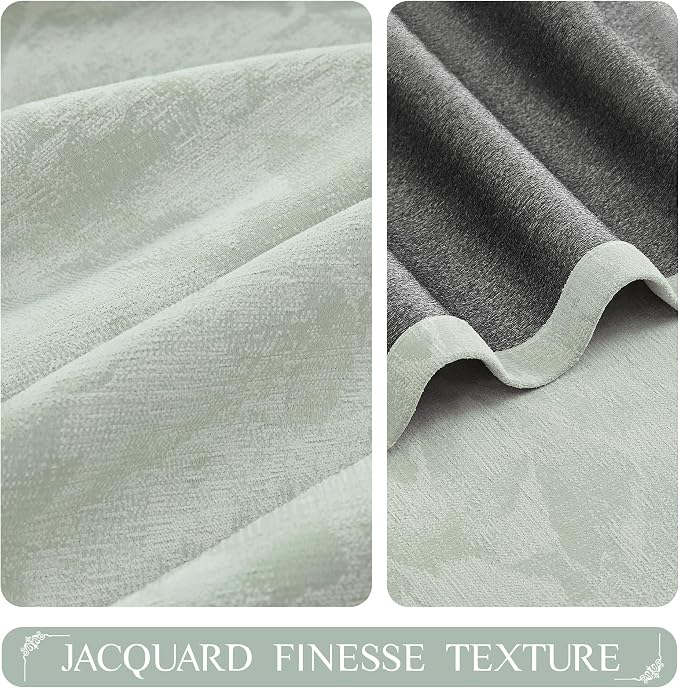 Beauoop Green Floral Jacquard Blackout Curtains - Image 3
