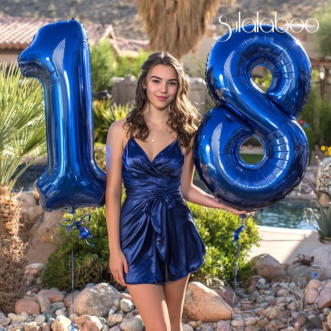 40 Inch Navy Blue Big Number 18 Balloon 0-9 Large Helium | Royal Blue Balloons - Image 3