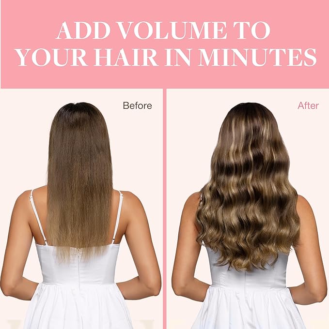 GOO GOO Clip in Hair Extensions Real Human Hair, Remy Human Hair Extensions Clip ins for Women, Natural Human Hair, 22inch 120g 7Pcs, 4/27/4 Balayage Chocolate Brown to Caramel Blonde