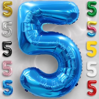 Blue Number Balloon 5 Mylar Foil Balloons 16 inch - Image 5