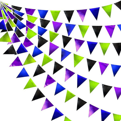 Video Game Party Decorations Black Blue Green Purple Metallic Fabric Triangle by pinkblume
