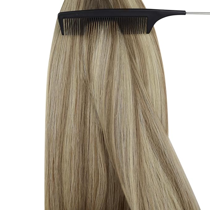 YoungSee Nano Ring Hair Extensions Brown Ombre Nano Bead Hair Extensions Human Hair Brown Ombre Light Brown with Blonde Nano-tip Hair Extension Cold Fusions 18inch for Date Nights 50s 50g