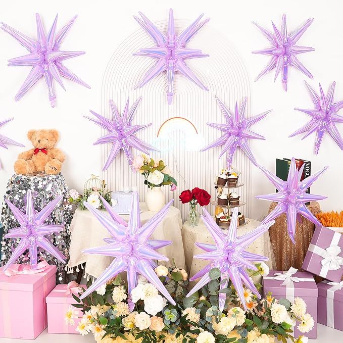 9Pcs Iridescent Purple Star Balloons, Large Explosion Foil Balloons, - Image 4
