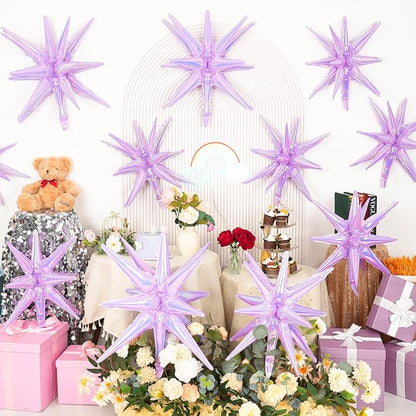 9Pcs Iridescent Purple Star Balloons, Large Explosion Foil Balloons, - Image 4