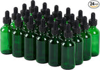 24 Pcs, 2oz Glass Dropper Bottle, Leakproof Tincture Bottles with Dropper, Green Reusable Eye Dropper Bottle, for All Kinds of Liquids (Green, 2oz-24pcs)