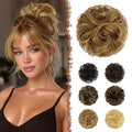 FESHFEN Human Messy Buns - 100% Human Hair Bun Real Scrunchies Hair Pieces Ponytail Extensions Wavy Tousled Updo Chignon Hairpieces for Women，Light Brown Mixed Blonde