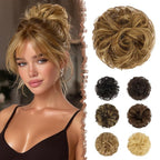 FESHFEN Human Messy Buns - 100% Human Hair Bun Real Scrunchies Hair Pieces Ponytail Extensions Wavy Tousled Updo Chignon Hairpieces for Women，Light Brown Mixed Blonde