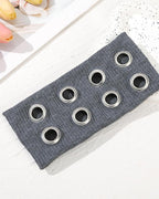 Grommet Headband for Women, Wide Grey 20cm Hollow Out Elastic Hair Band, Eyelets Punk Grunge Stylish Hairband