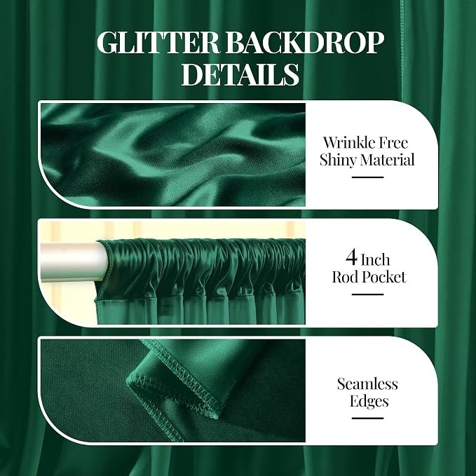 40x10ft Dark Green Glitter Backdrop Curtain - Image 4
