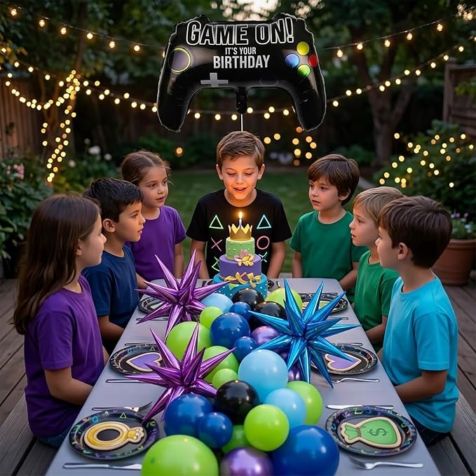 Video game balloon garland arch kit 140pcs purple blue green black balloons - Image 7