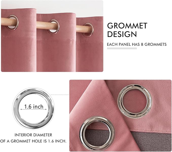 MIULEE Velvet Curtains Blush Pink 52 x 96 Inch Length Set of 2 | Grommet Drapes - Image 2