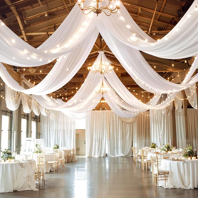 6 Panels White Ceiling Drapes - Image 7