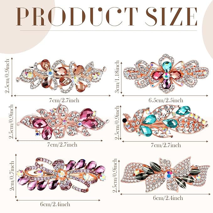Geyoga 6 Pieces Vintage Hair Barrettes for Women Retro Flower French Pearl Crystal Rhinestones Clips Hair Pins for Women Styling Accessories(Vivid Style)